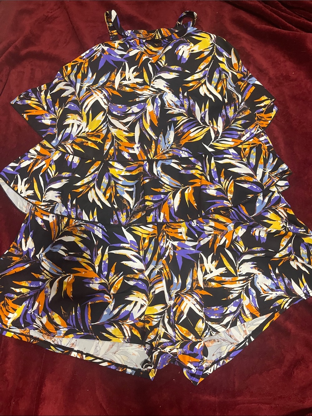 Fit 4u Black Tropical-Print One-Piece Swimsuit with Orange & Purple Leaves